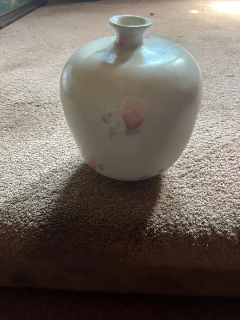 White Ceramic Bud Vase with Subtle Pink Floral Detail